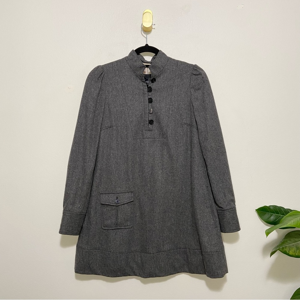Marc Jacobs Gray Wool Long Sleeve Button Front Outerwear Tunic Mini Dress